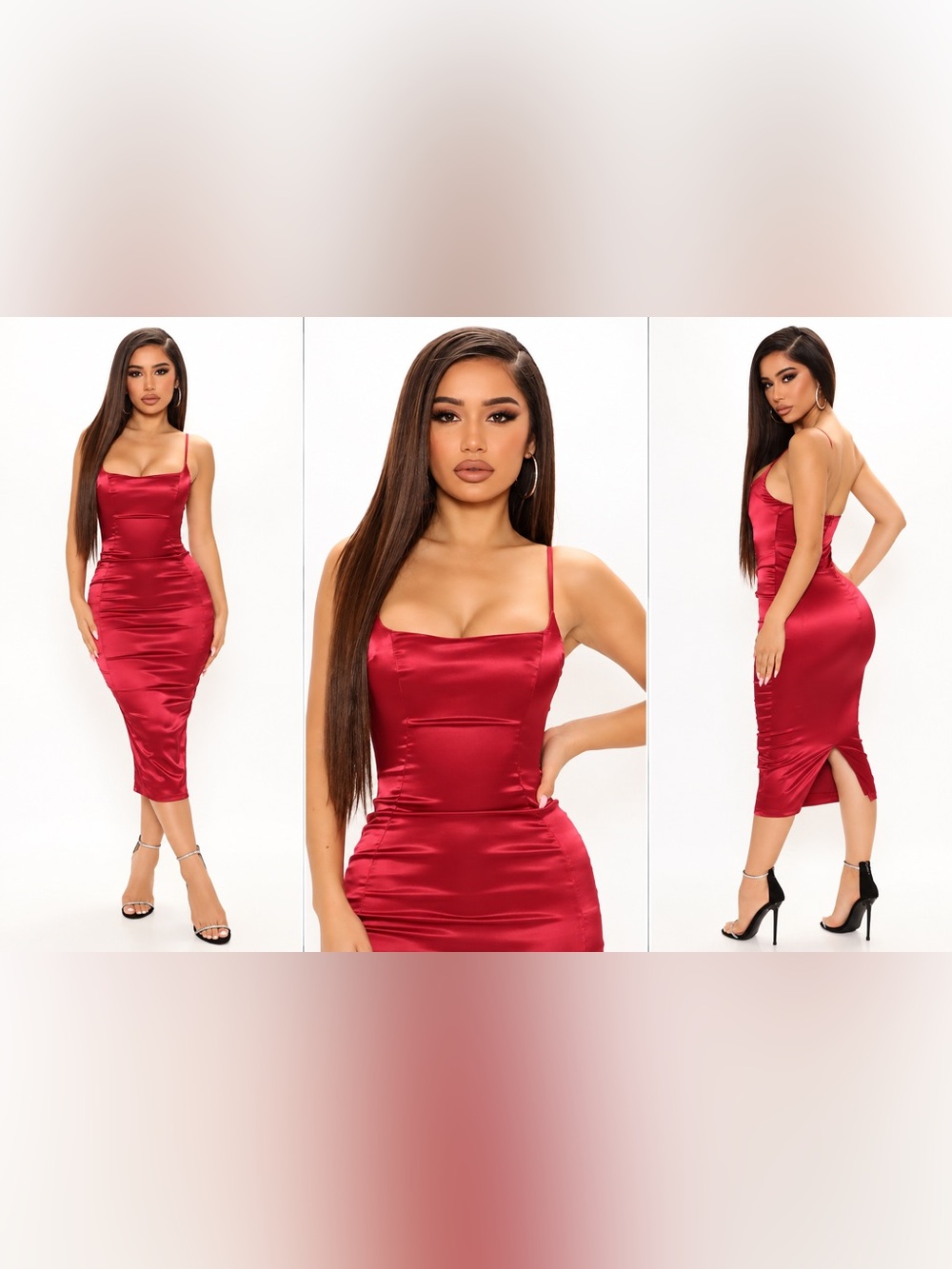 Fashion Nova A Romantic Comedy Burgundy Satin Midi Dress Size S NWT